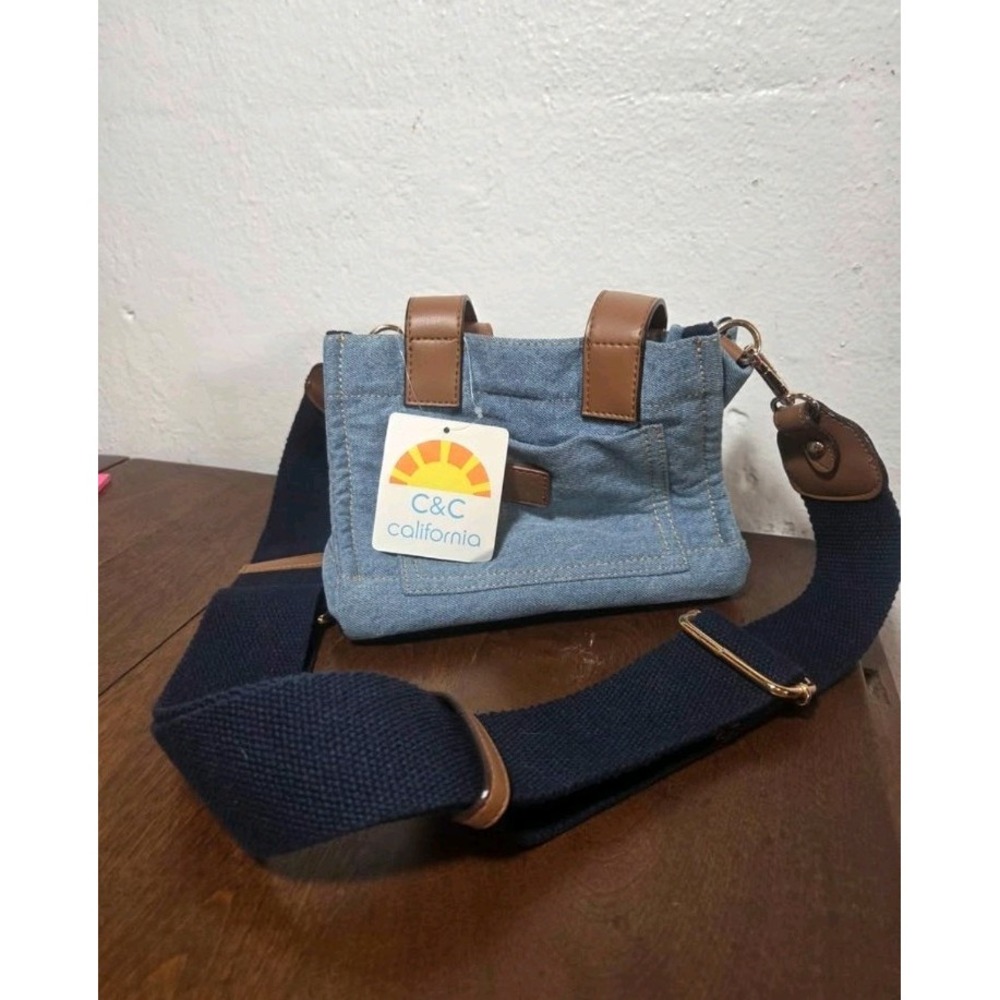 C & C California Denim Tote Bag Purse Small Shoulder Strap NWT